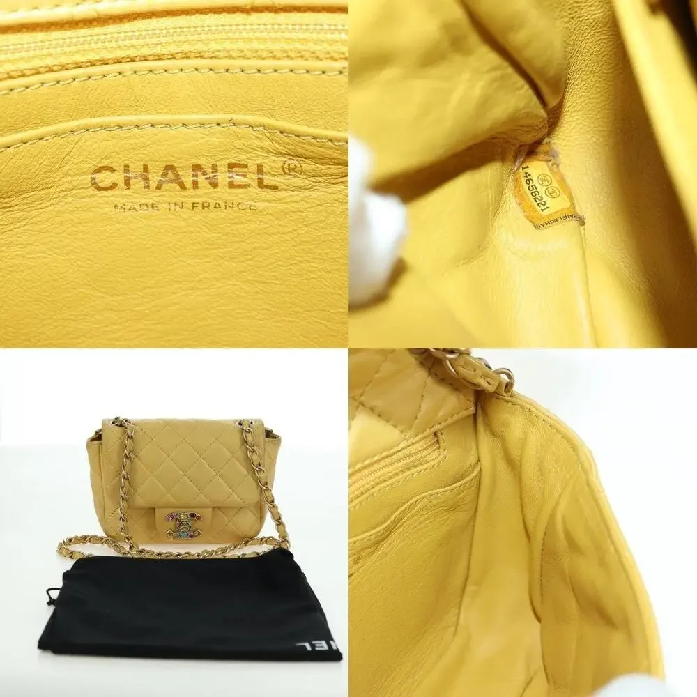 Chanel Mini Matelasse Lambskin 16 Chain Shoulder Bag Yellow Gold